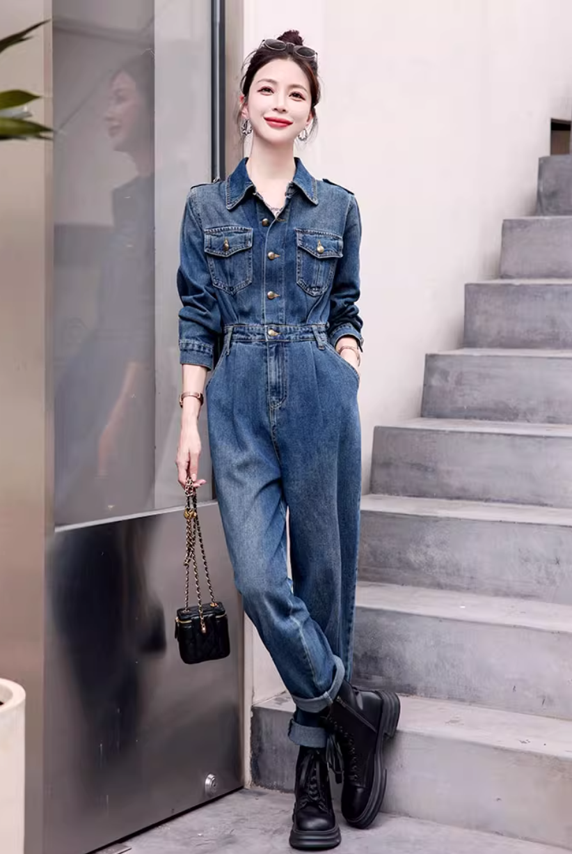 【辣辣精选1】秋季长袖牛仔工装连体裤春秋2025新款气质高级连衣裤