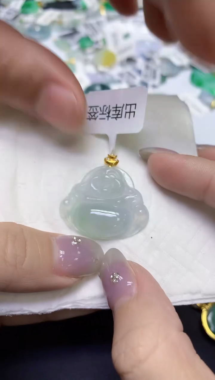 颈饰18K金镶嵌翡翠天然缅甸翡翠A货百元以上9元证书费自理