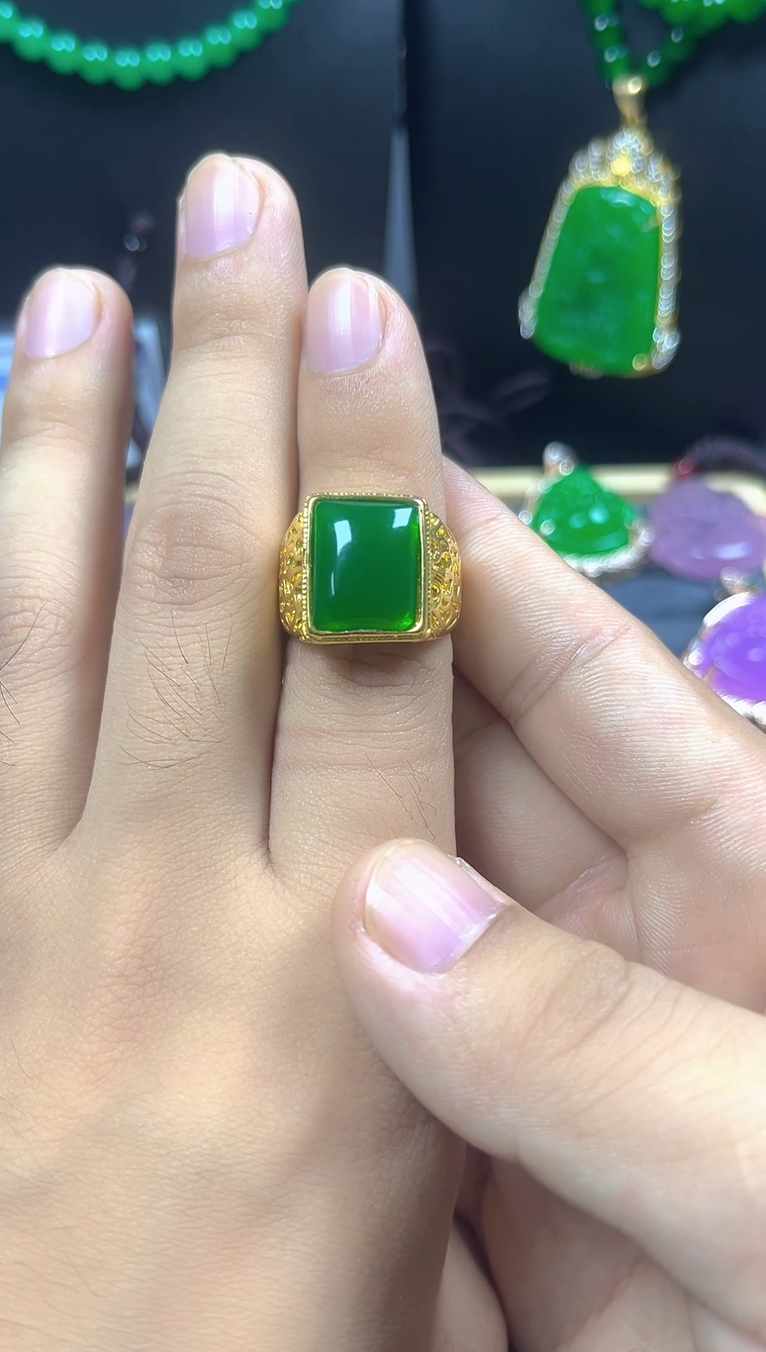 银S925镀金镶嵌戒指翡翠戒指