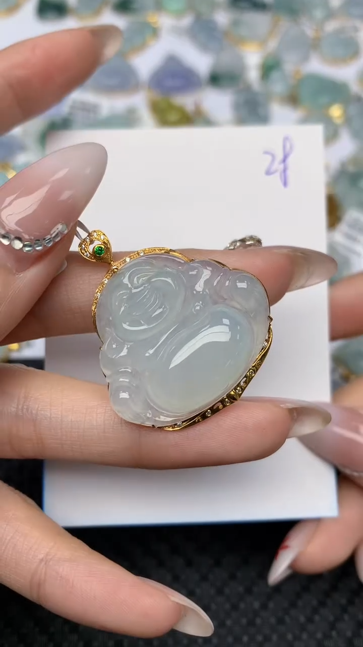 【闪购商品】翡翠颈饰18K金镶嵌天然翡翠A货