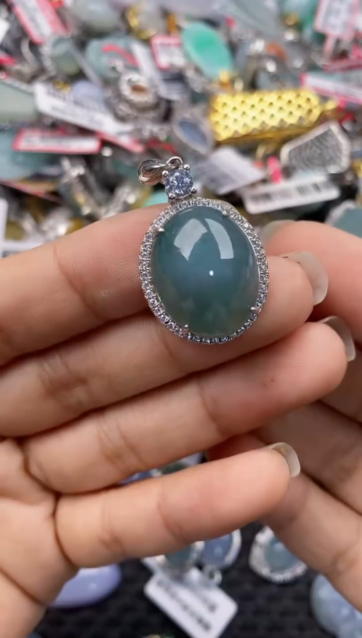 银S925镶嵌戒指翡翠666----2