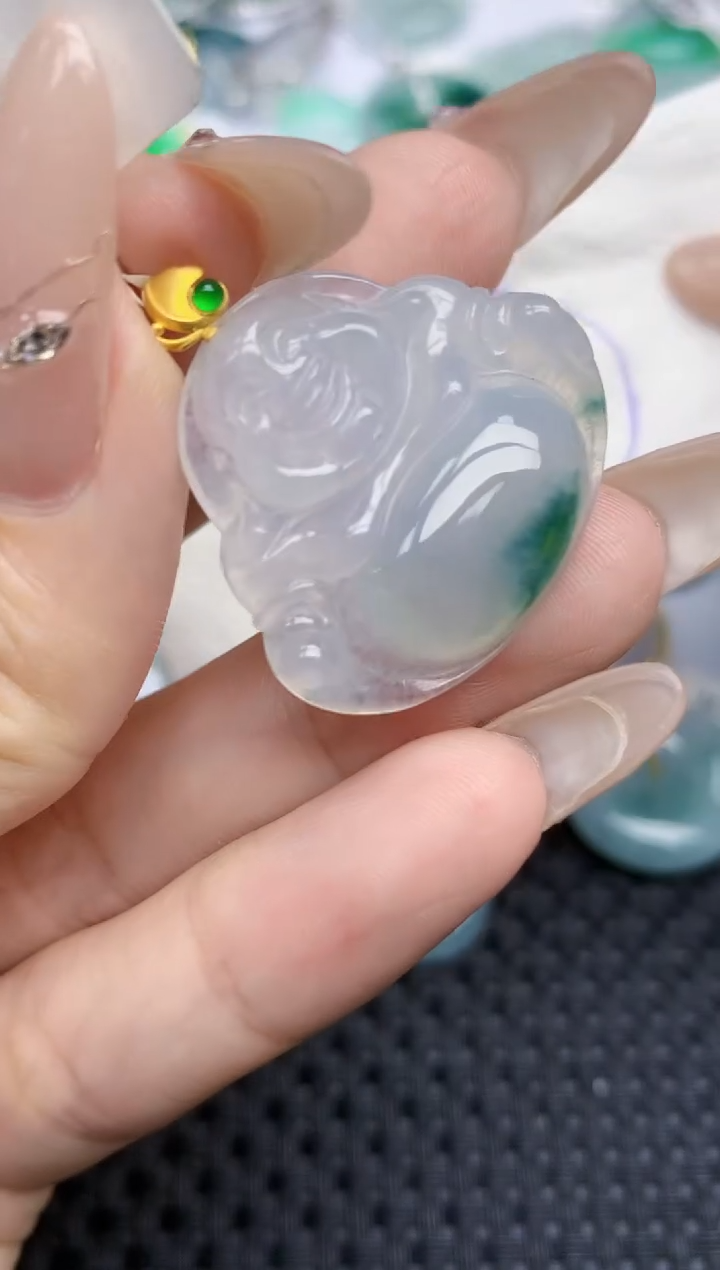 颈饰18K金镶嵌翡翠141   天然翡翠A货  百元以上9米证书费自理