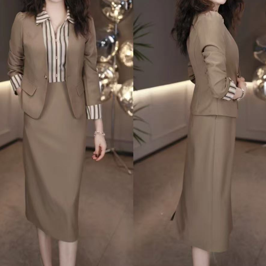 【外套+连衣裙】2025早秋时尚套装显瘦气质黑色两件套连衣裙洋气