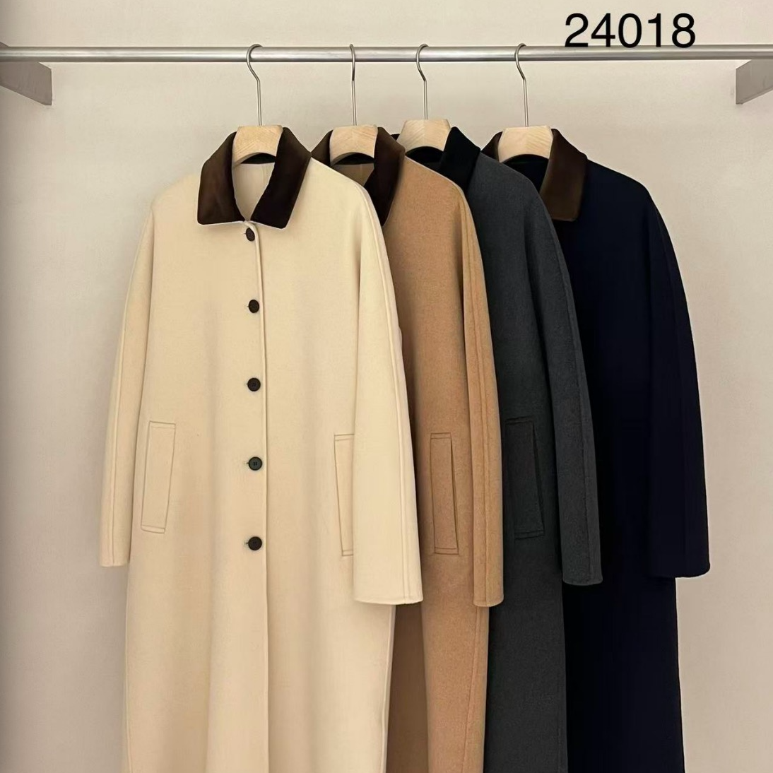 Bing Studios｜撞色方领复古显瘦毛呢大衣24018