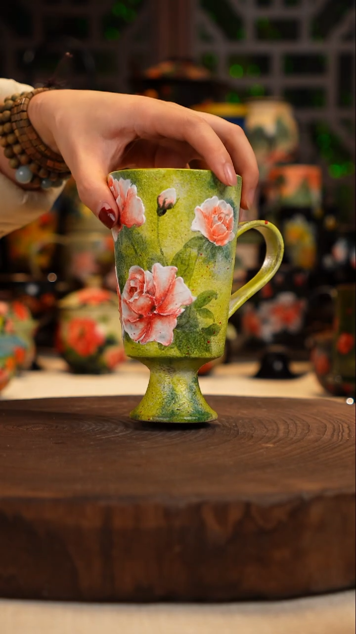手绘油画  釉下彩  杯子