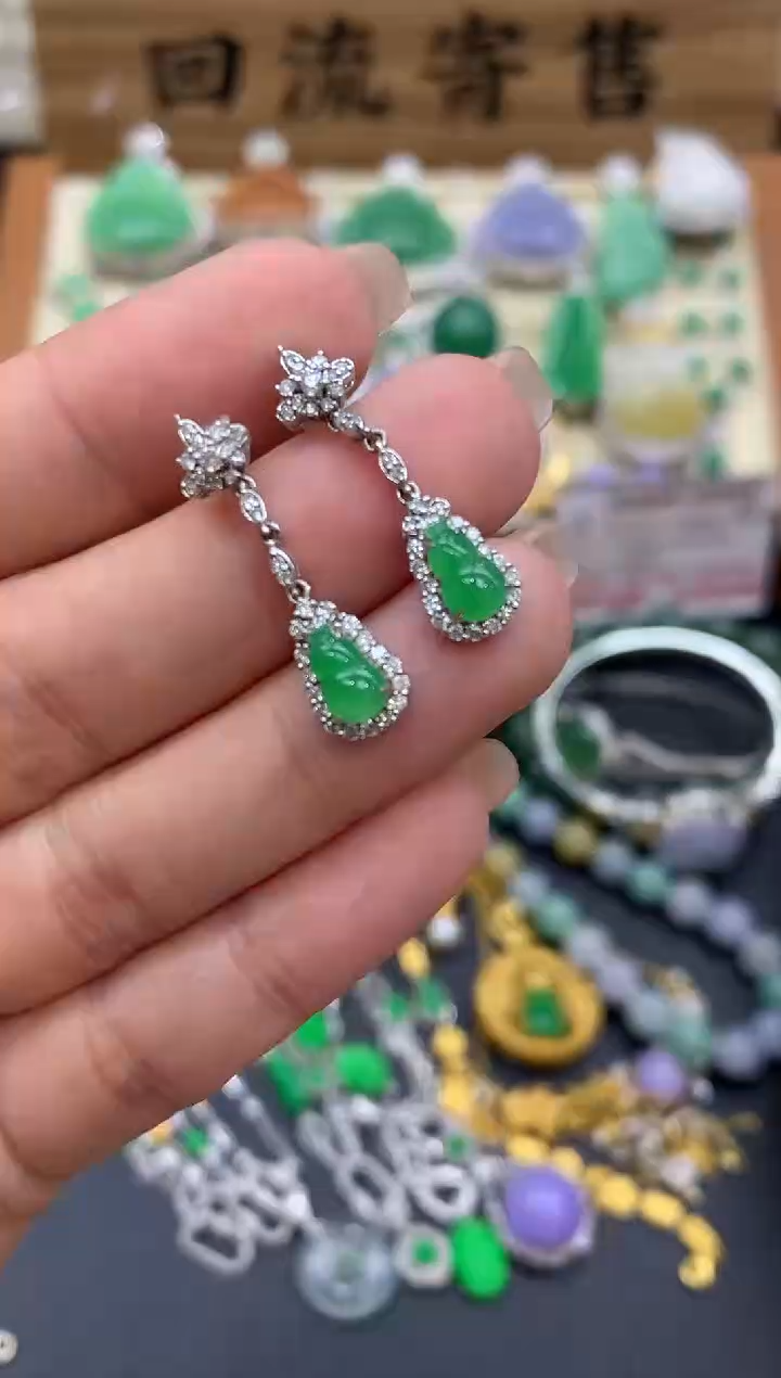 【闪购商品】翡翠耳饰18K金镶嵌387-中国好珍宝