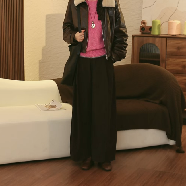 【泰主流】松紧腰直筒裤厚款冬季常规休闲裤百搭女士显瘦气质