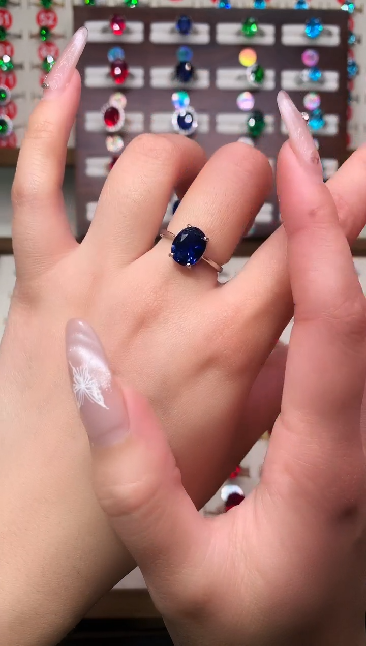 戒指蓝宝石银S925镶嵌8*10 银托