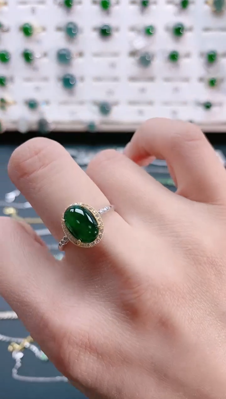 【闪购商品】翡翠戒指银S925镶嵌天然翡翠