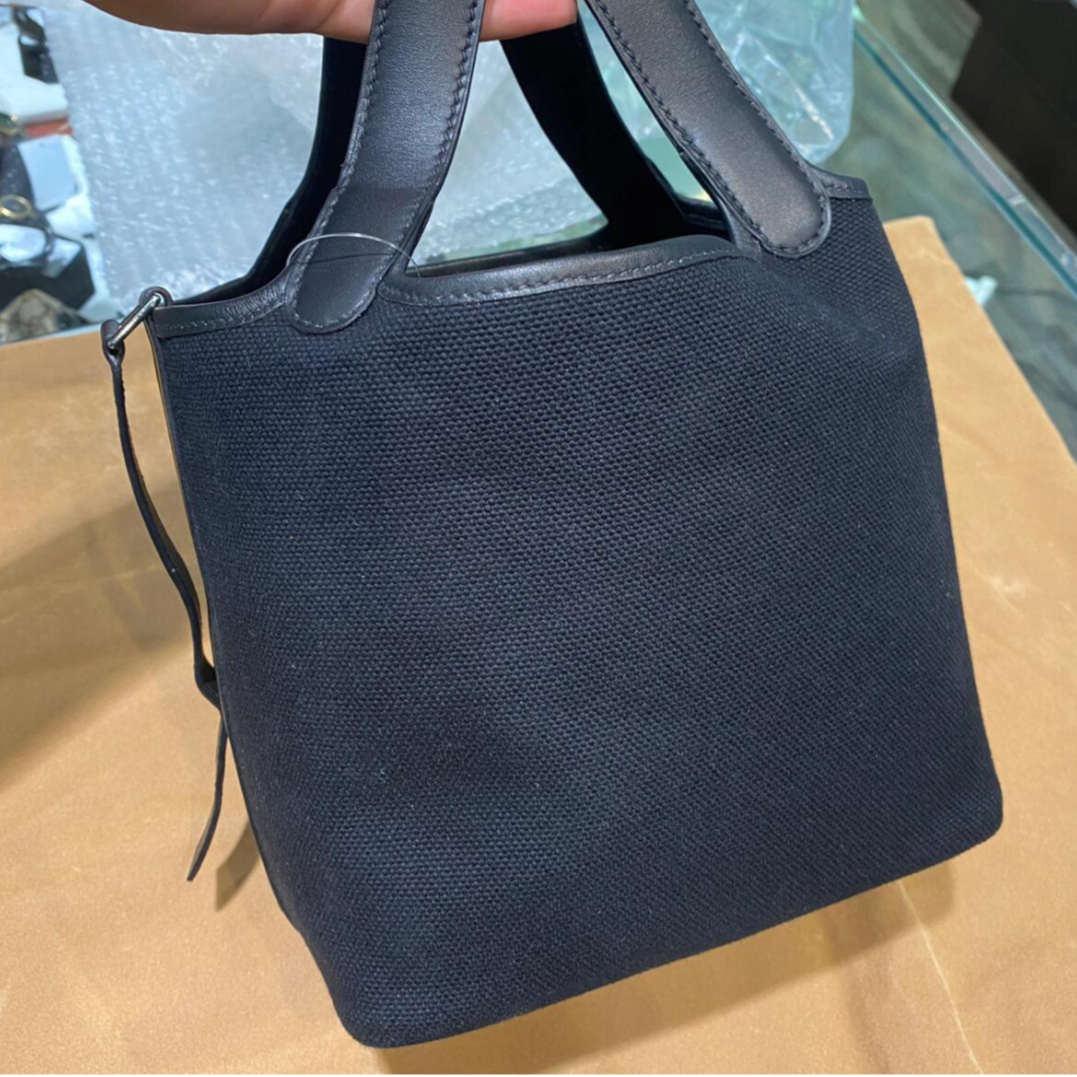 95新 Hermes/爱马仕 小花Jerry 菜篮子 18 中古 帆布 黑色 包