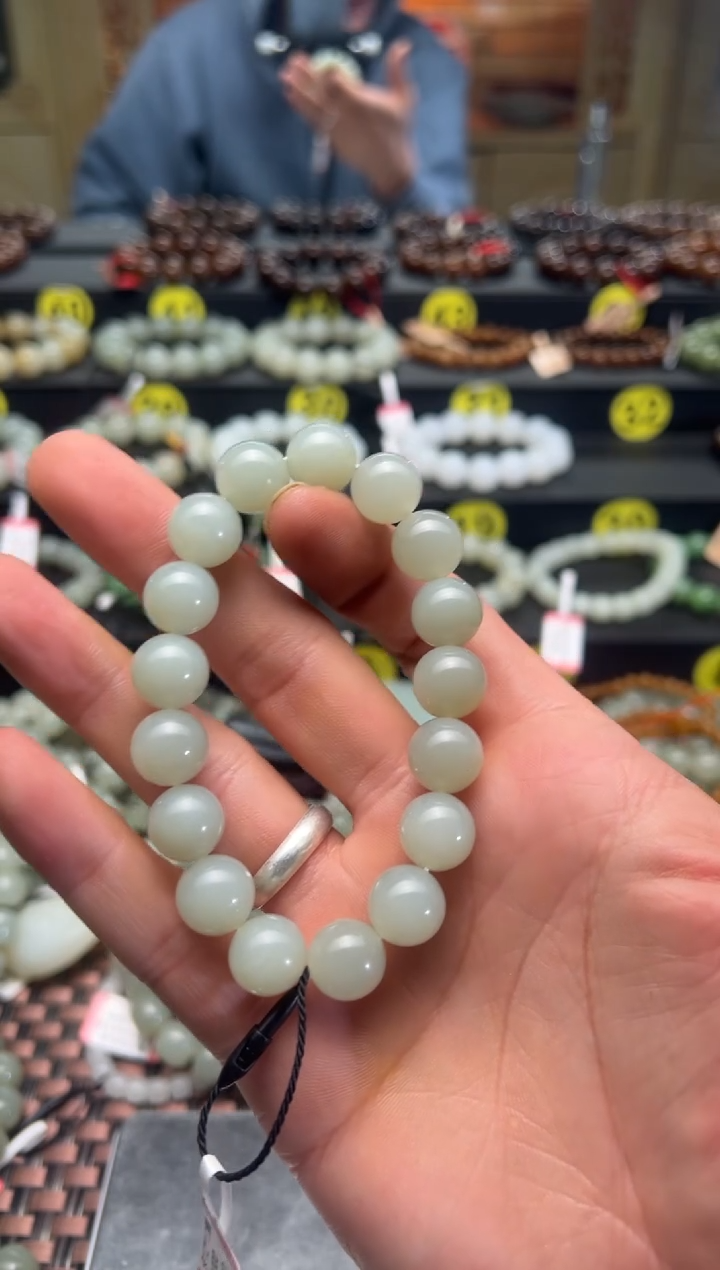 【闪购商品】和田玉手串未镶嵌且末料青白玉手串卡12