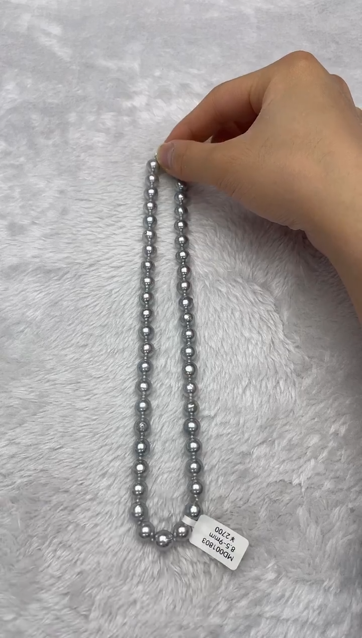 项链银S925镶嵌海水珍珠AK真多麻8.5-9mm