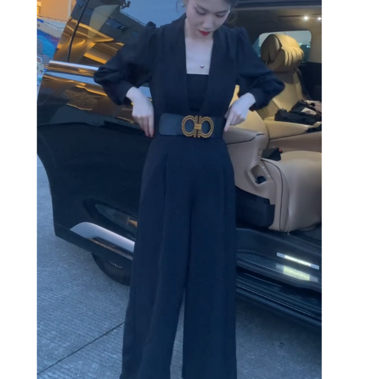 2025高级感百搭修身显瘦气质连体裤轻熟风黑色高级连体裤ZL201701