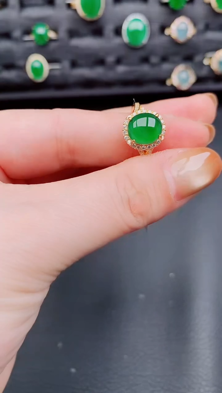 【闪购商品】翡翠戒指银S925镶嵌天然a货翡翠375