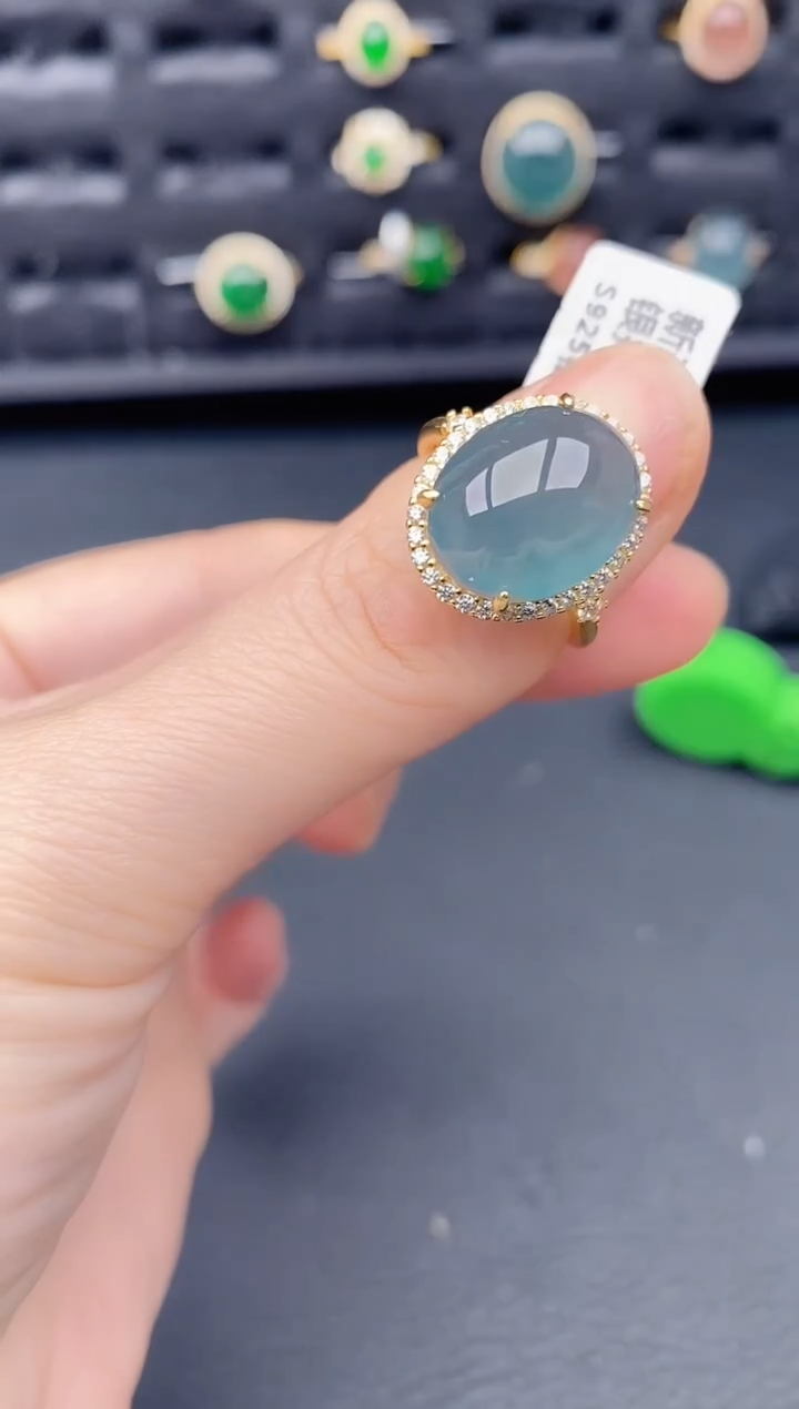 银S925镶嵌戒指翡翠天然a货翡翠337