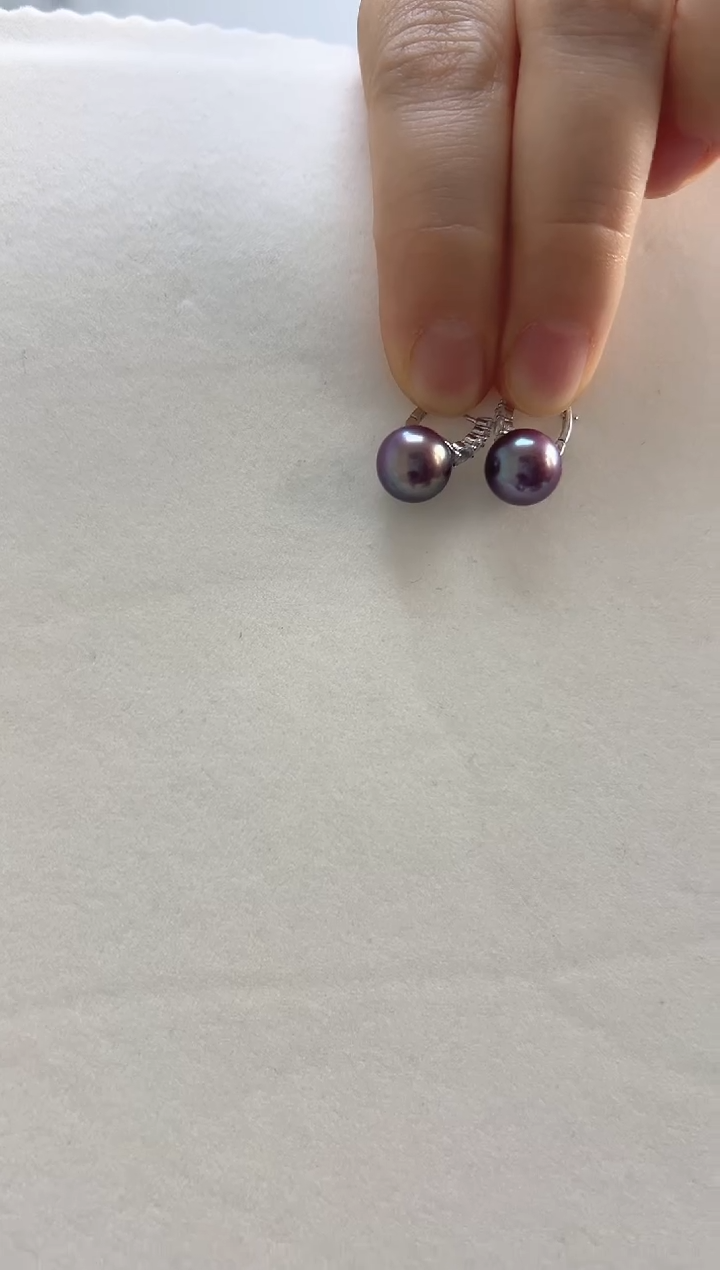 银S925镶嵌耳饰淡水珍珠10紫色水桶