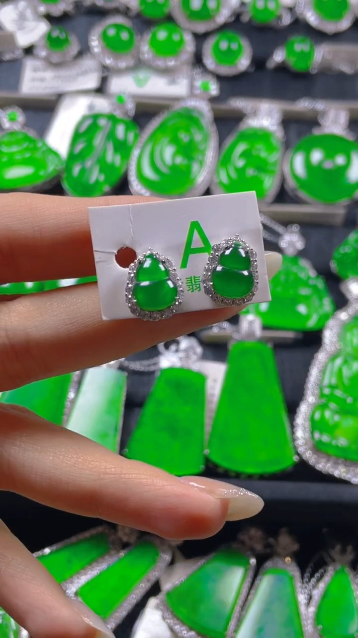 银S925镶嵌翡翠耳饰11