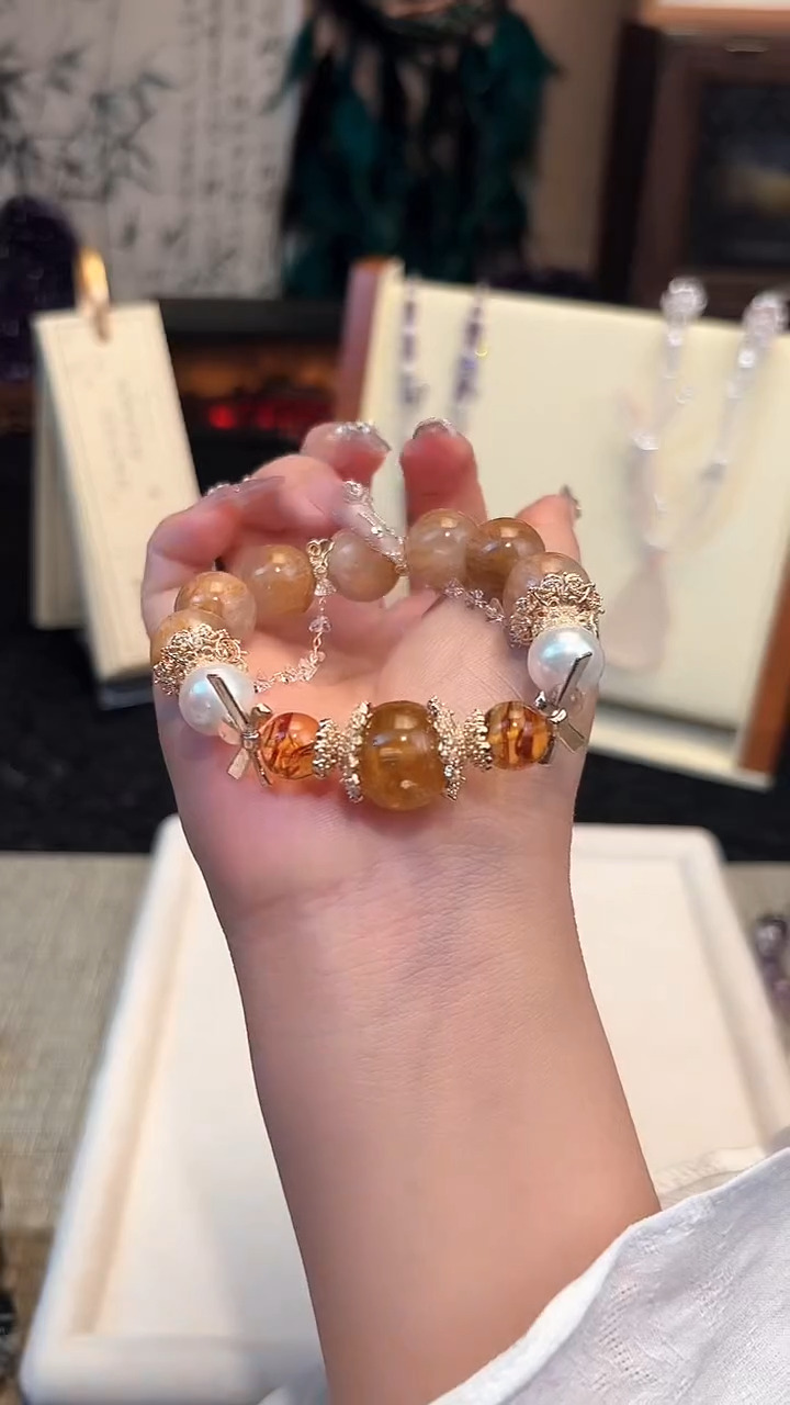 【闪购商品】水晶手链合金极光羽毛花珀