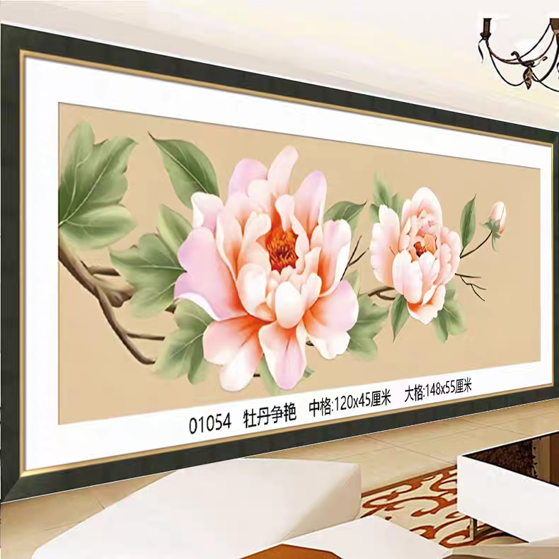 纯手工绣好的十字绣成品不带裱框牡丹争艳客厅餐厅经典挂画
