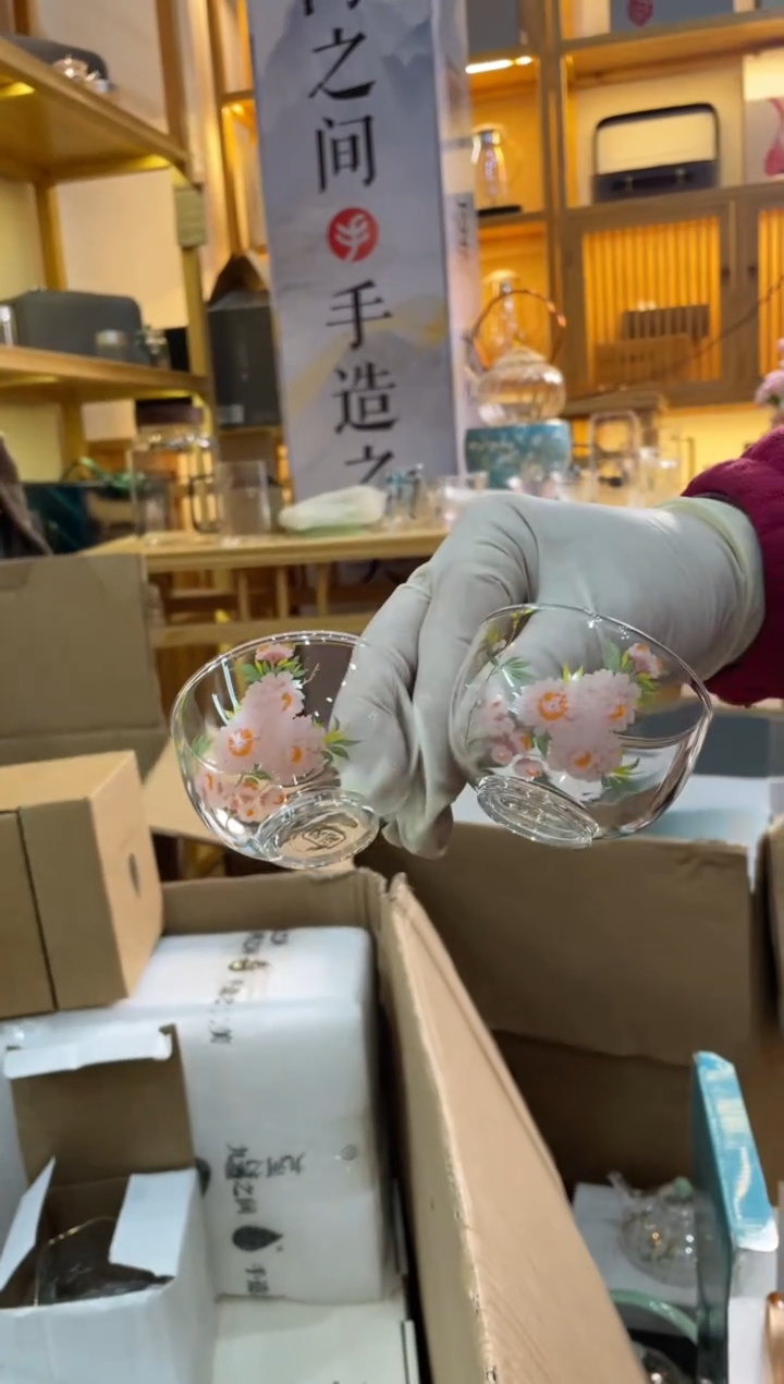 手工艺品玻璃遇器桃花主人杯拍一发二对杯