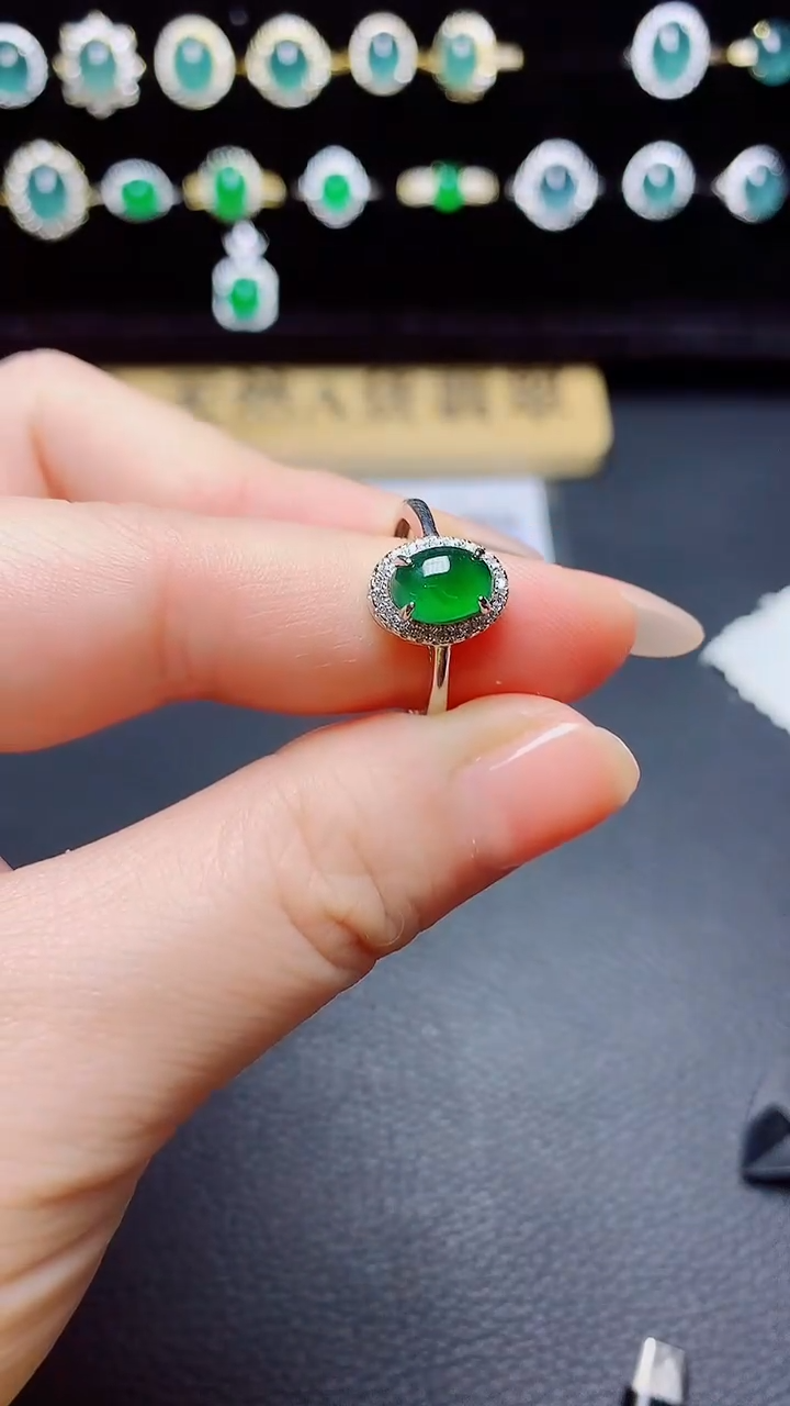 翡翠戒指银S925镶嵌  天然翡翠A货s925银镶