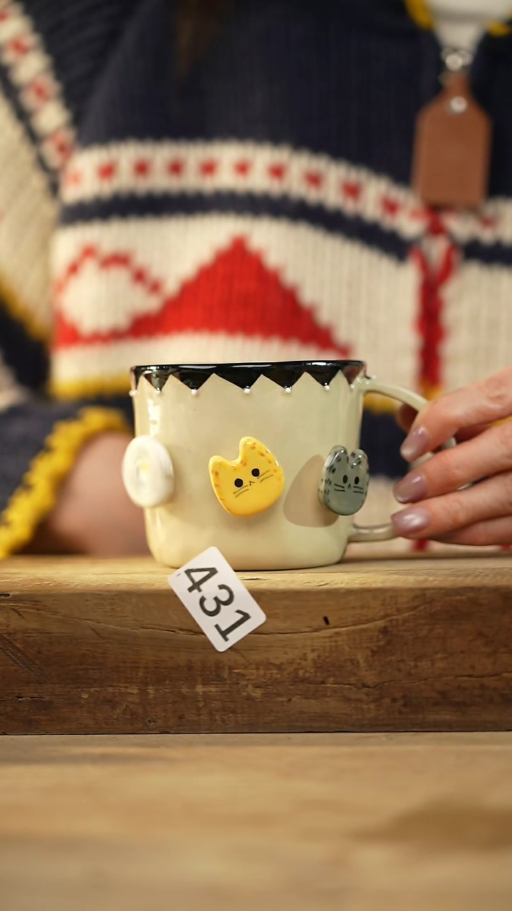 【闪购商品】瓷片新品！设计师手捏转纽小猫/咖啡杯