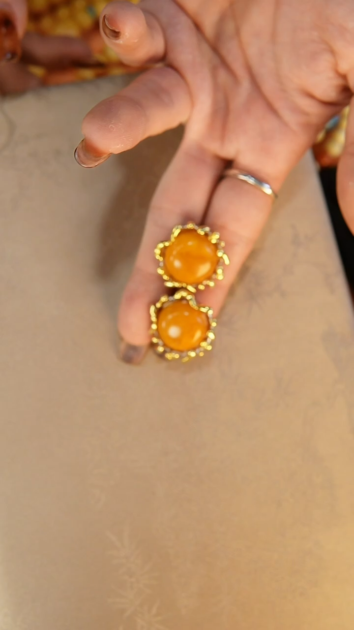 【闪购商品】琥珀耳饰银S925镶嵌耳饰