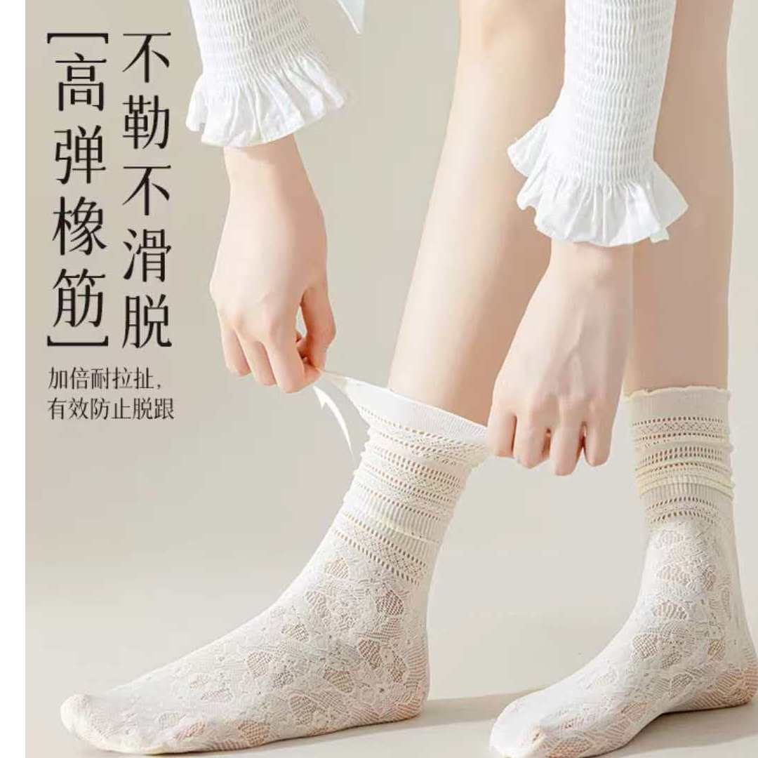 10双装中筒仙女袜蕾丝花边经典百搭洛丽塔风德训鞋马宝莉