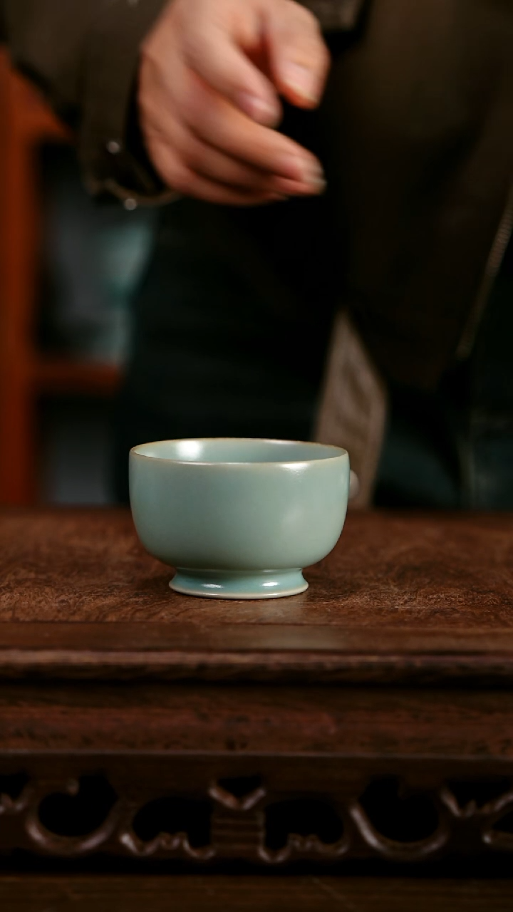 杯子陶青霁汝窑仿古釉 罗汉杯微瑕