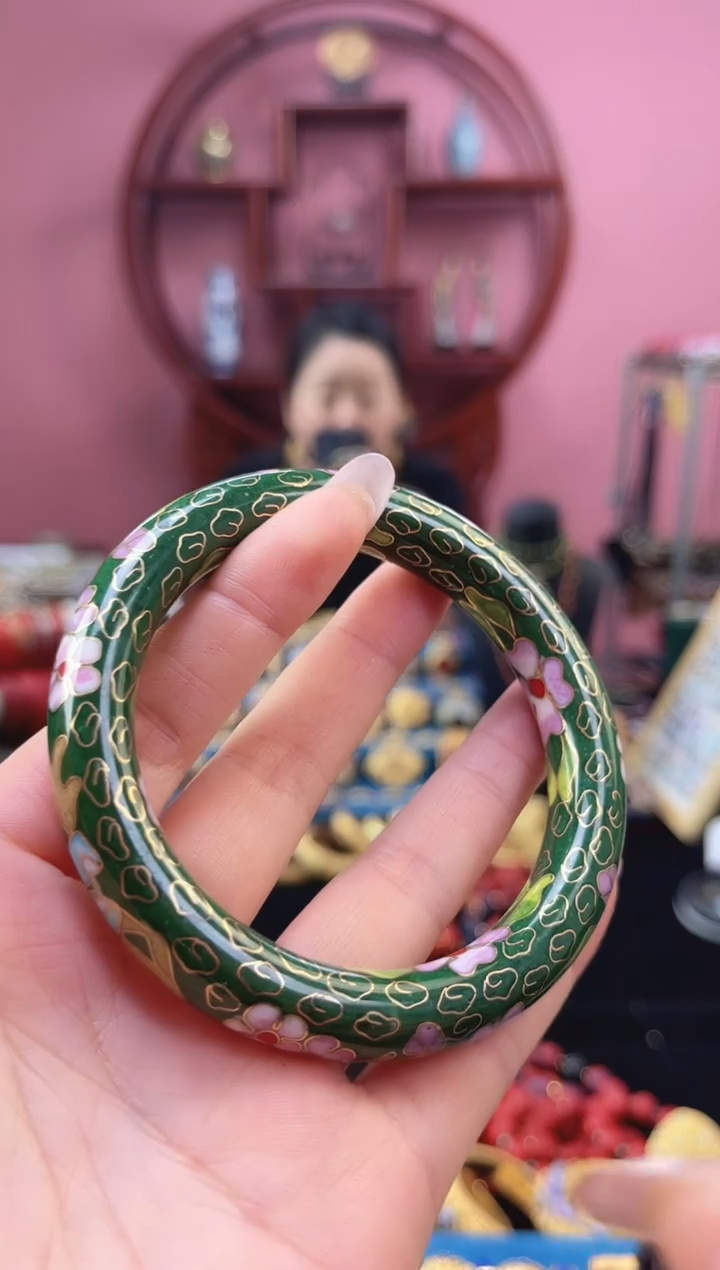 景泰蓝公主镯 56-60可戴/1.2粗版 绿色