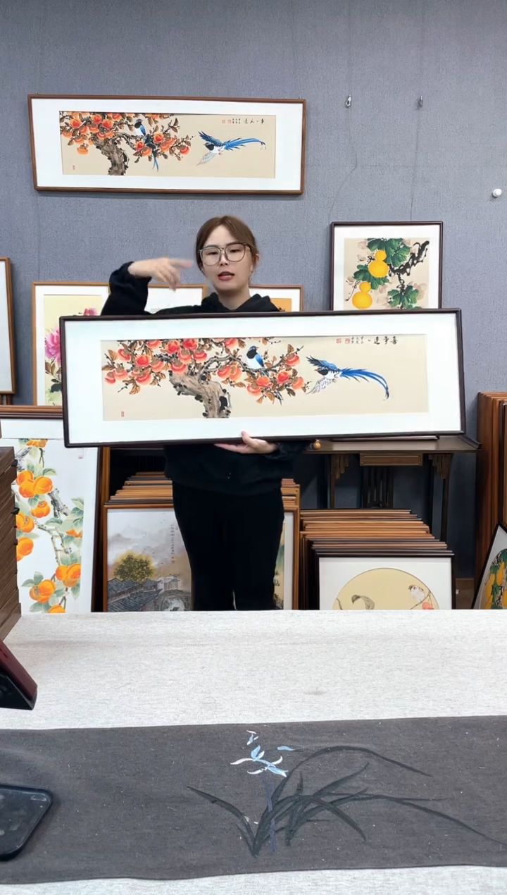 【闪购商品】国画手写手绘带框作品-40*123-柿子