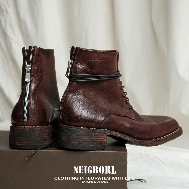 【皇冠】NEIGBORL钊叔制潮流复古做旧增高高帮固特异牛皮百搭皮靴