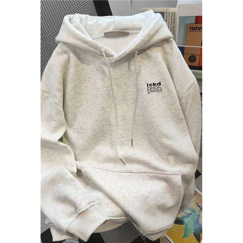 100%纯棉秋冬新款韩版chic简约字母印花连帽卫衣女宽松加绒上衣服