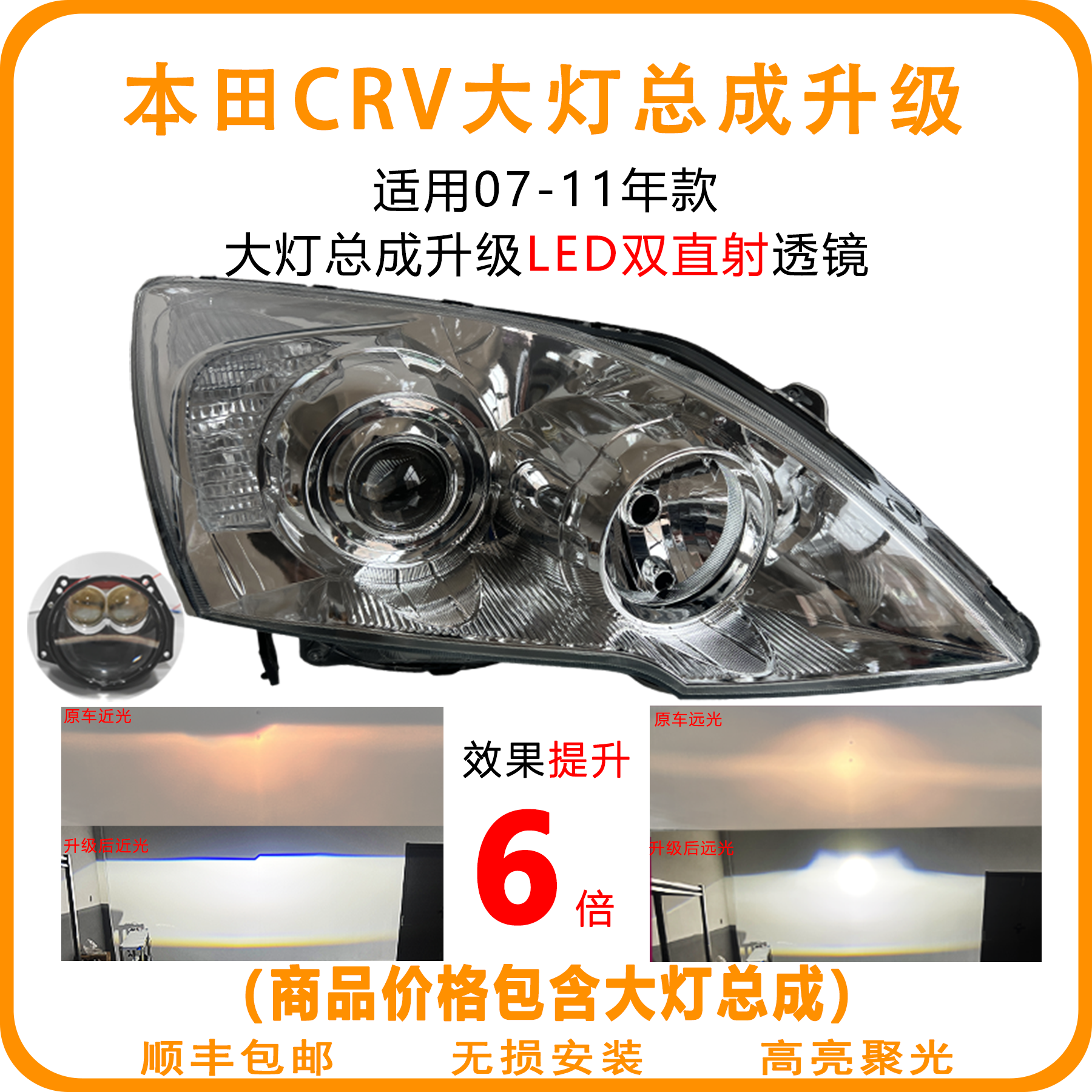 本田CRV（07-11）大灯总成改装升级双直射透镜 LED双光透镜