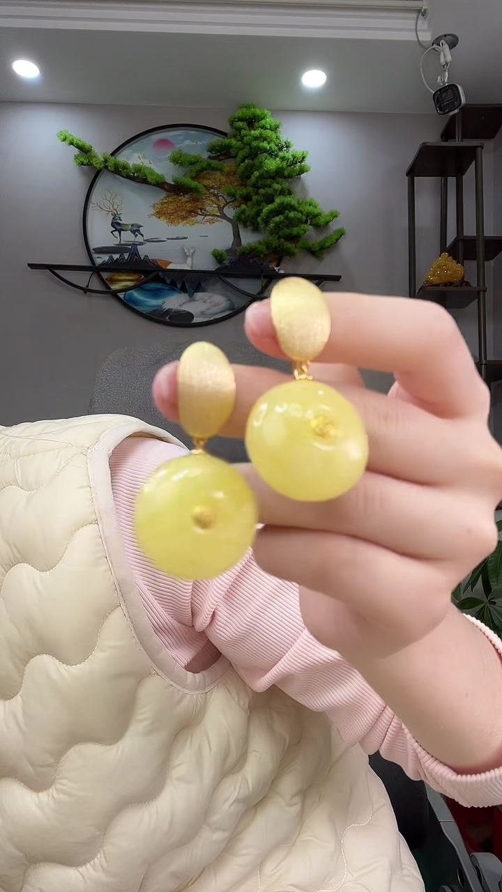 琥珀未镶嵌耳饰耳环