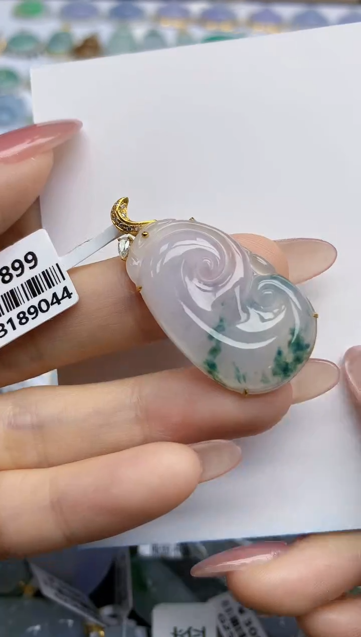 【闪购商品】翡翠挂件18K金镶嵌天然翡翠A货