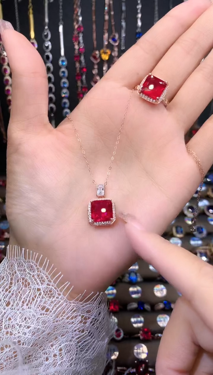 【闪购商品】银S925镶嵌吊坠(赠链)红宝石10玫瑰金