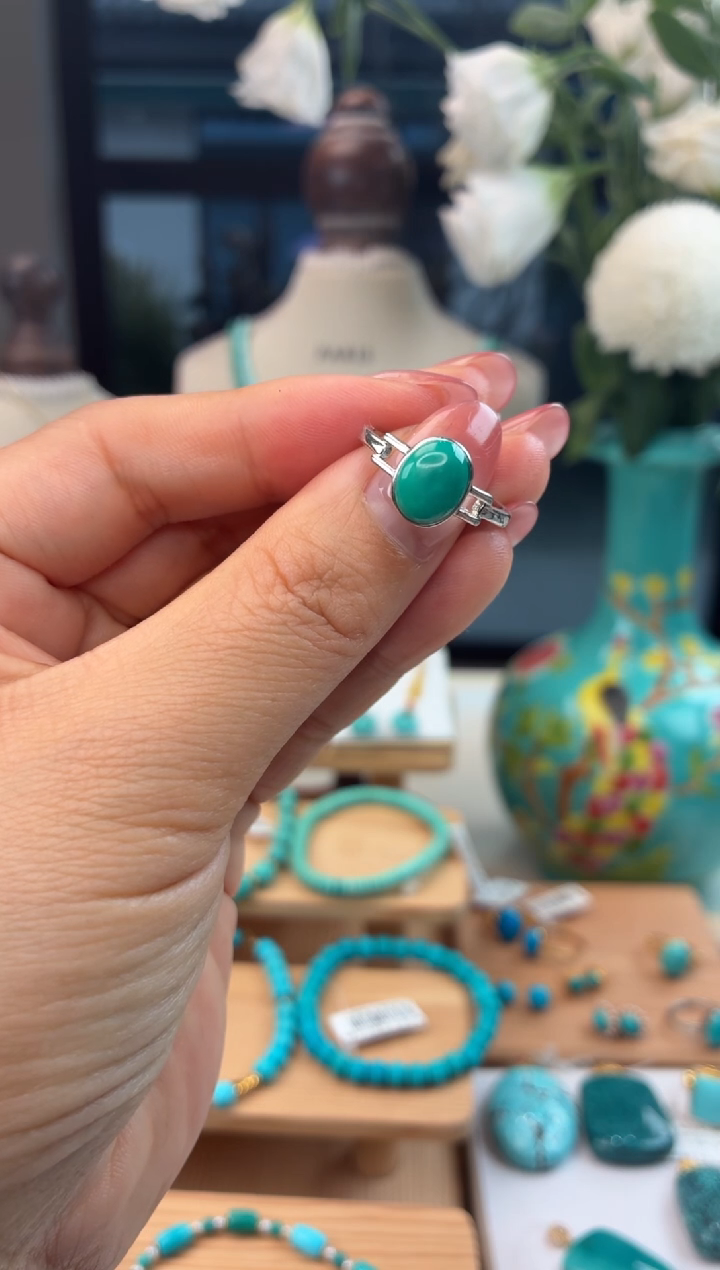 银S925镶嵌绿松石戒指1