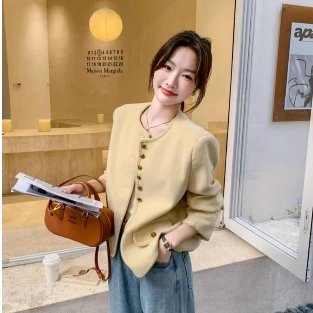 【现货+运费险】奶黄色小香风外套女高级感时髦洋气小众设计SG877