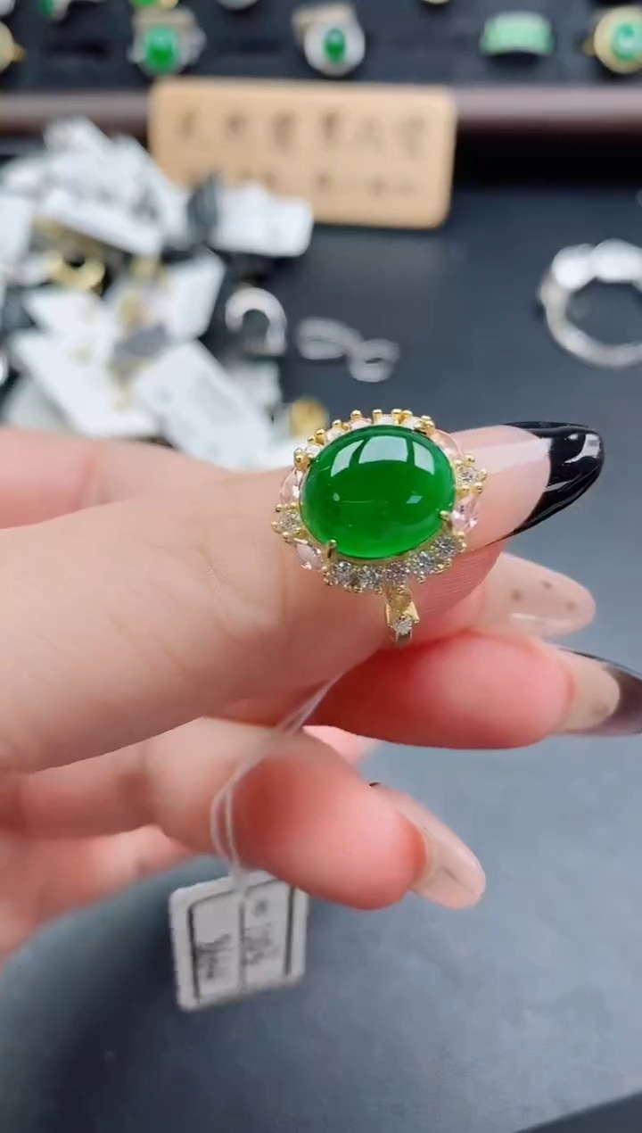 银S925镶嵌戒指翡翠1