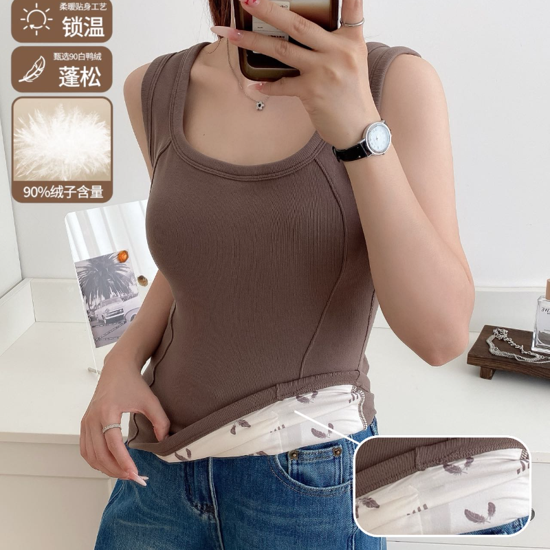 保暖背心2025新款秋冬加厚羽绒填充带胸垫上衣发热保暖内衣#9998