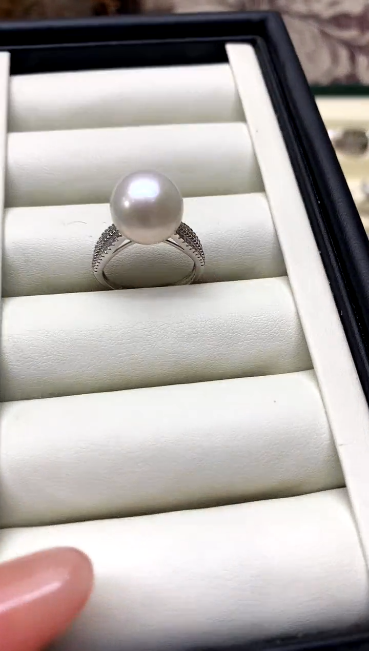 银S925镶嵌戒指淡水珍珠11-12mm