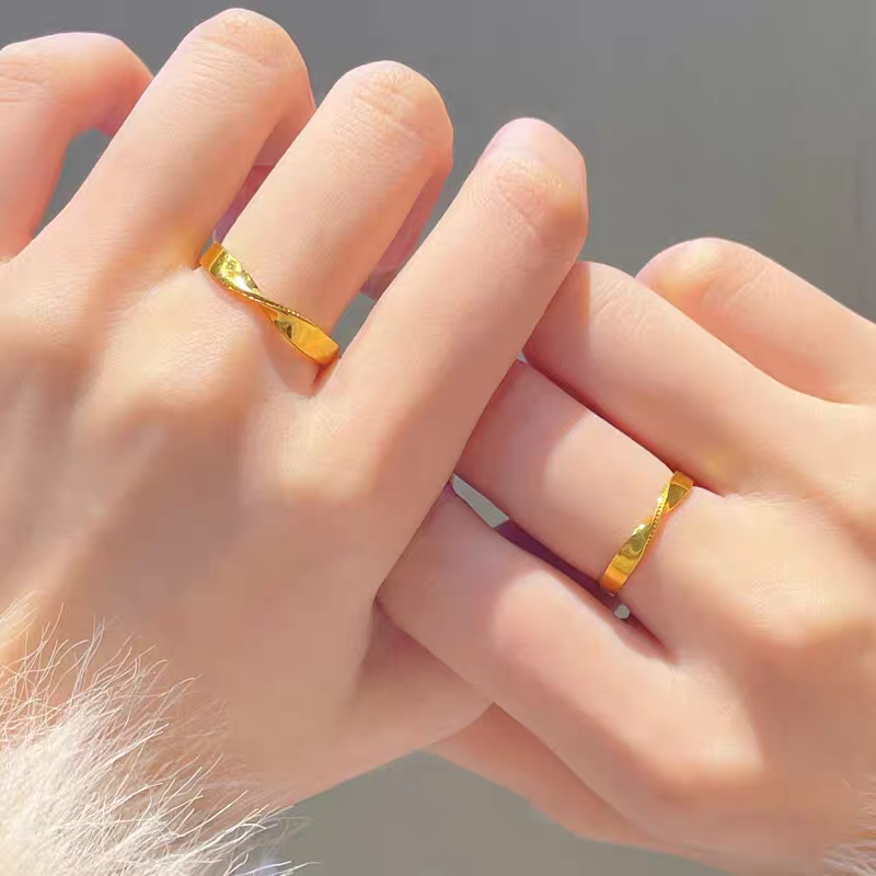 瑞诺黄金几何情侣戒指足金999莫比乌斯对戒小众七夕礼物送男女友