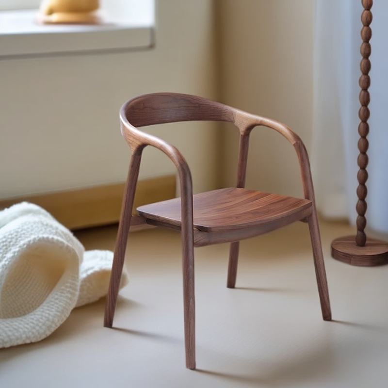 北美黑胡桃木舒美特扶手椅子北欧轻奢新中式客厅简约实木餐椅家用