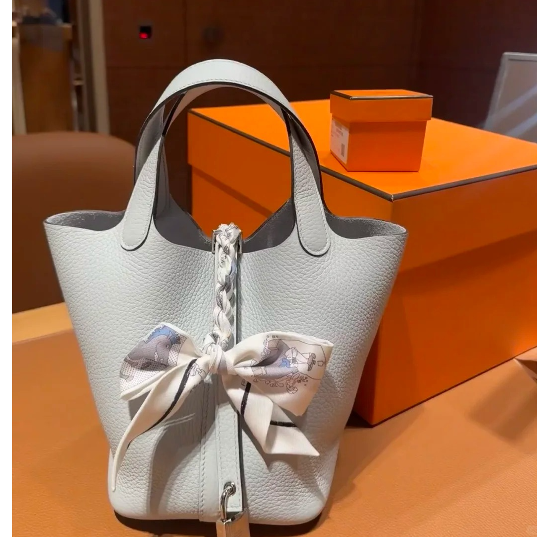 99新 Hermes/爱马仕 小花Jerry菜篮子 18 圣杯蓝 W刻 银扣 