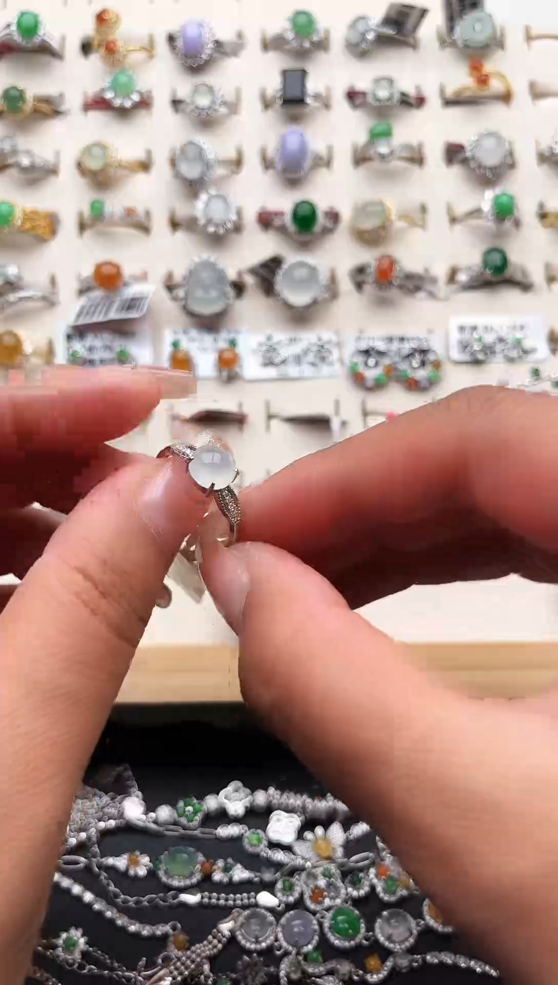 【闪购商品】翡翠戒指银S925镶嵌缅甸天然A货翡翠S925银镶嵌