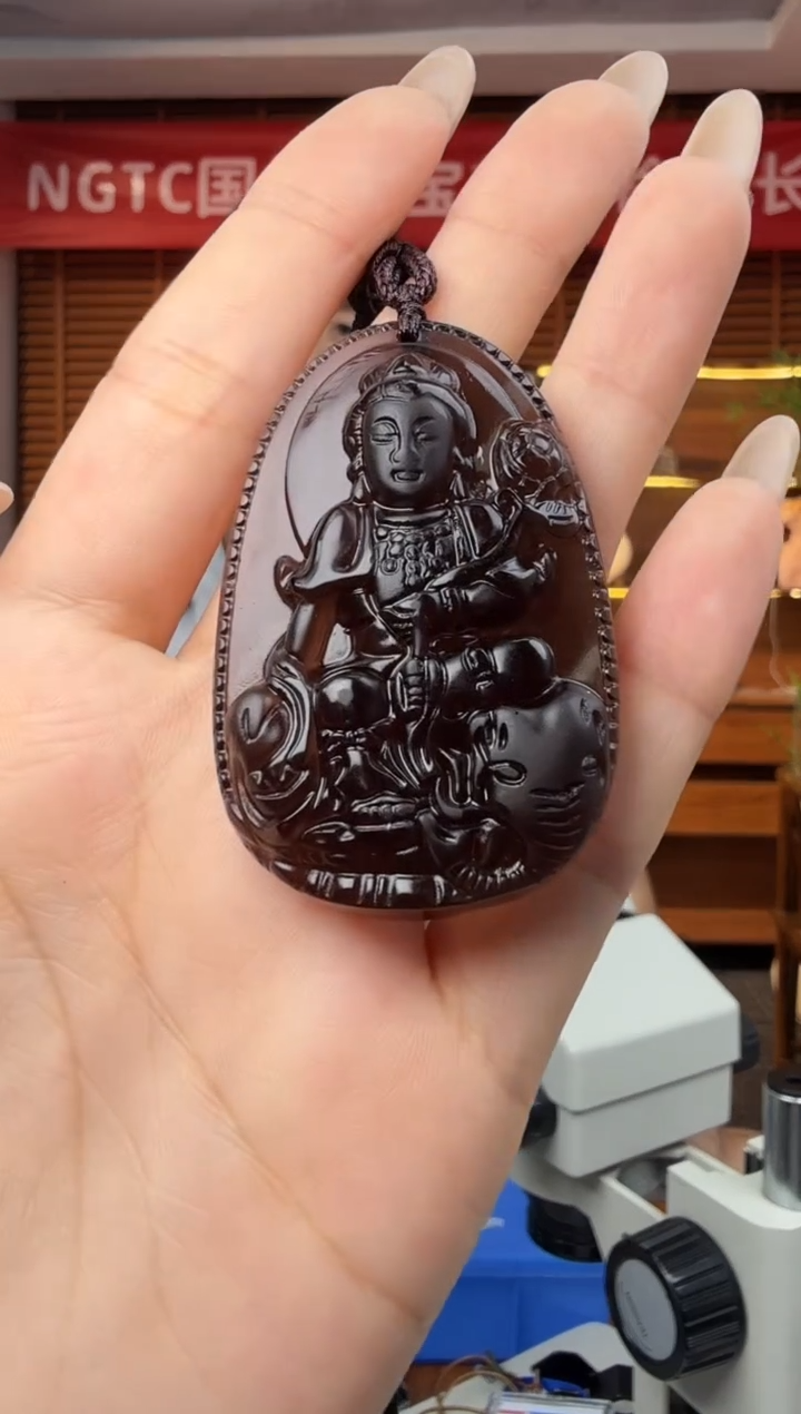 未镶嵌黑曜岩吊坠(赠链)天然冰曜石普贤(龙蛇)