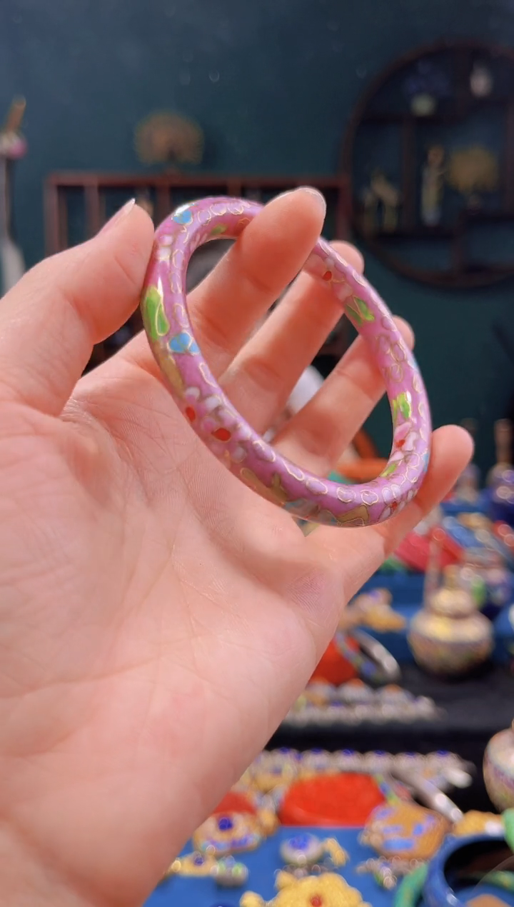 非遗技艺景泰蓝手镯细 粉色53-60