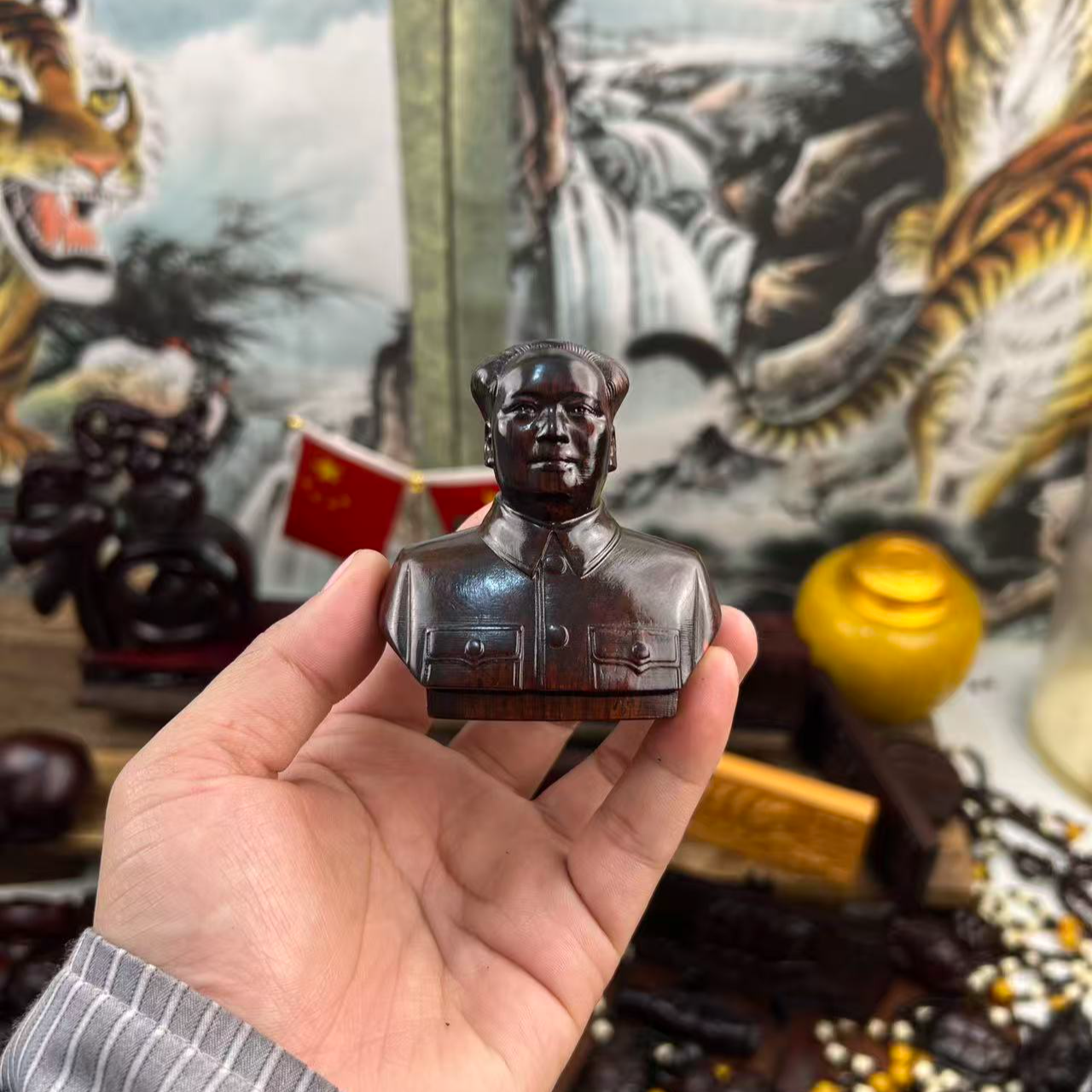 紫檀木【半身像毛爷爷伟人摆件】木雕摆件