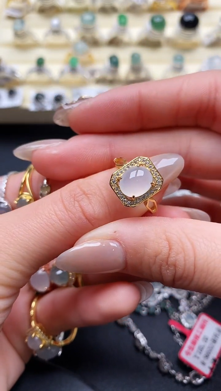 【闪购商品】翡翠戒指银S925镶嵌缅甸翡翠2   2+1